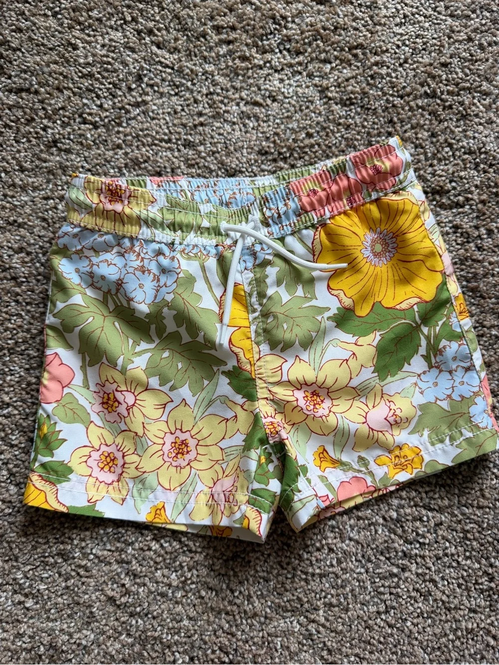 JANIE AND JACK Yellow Green Blue Colorful Floral Swim Trunks UPF 50+